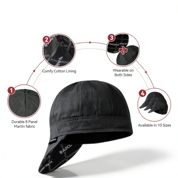 Welding Cap ARCCAPTAIN Reversible 8‑Panel 10oz Cotton Black 7 1/4-2